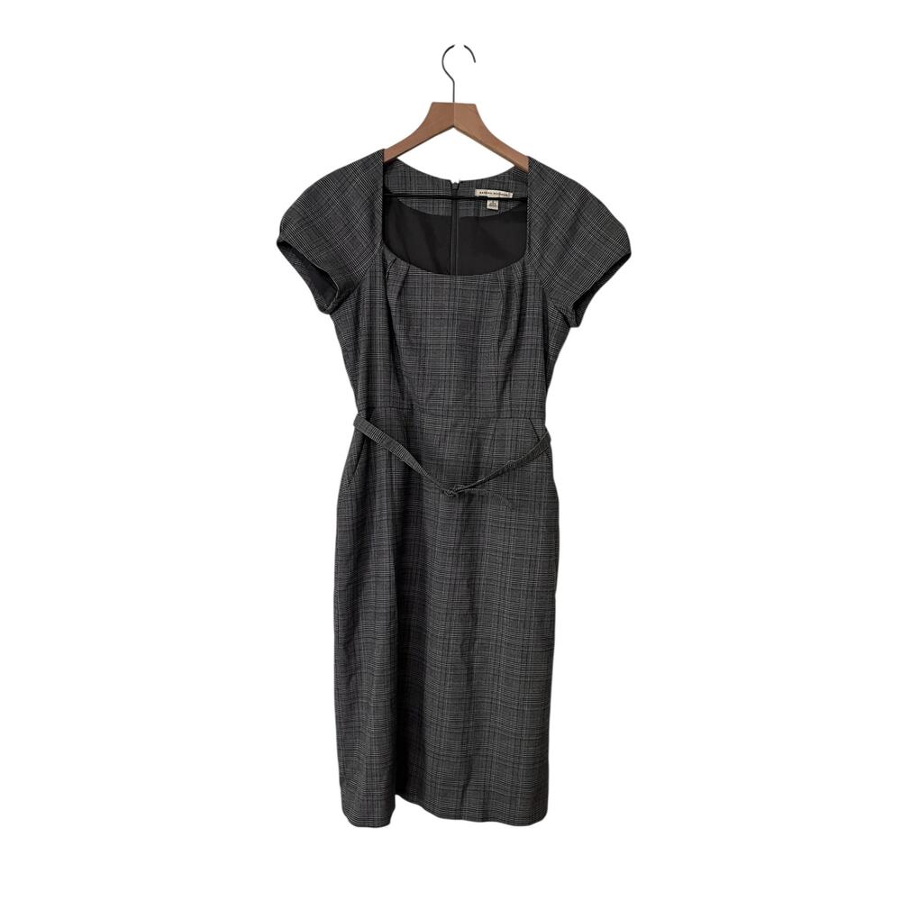 Banana Republic Womens Gray Plaid Sheath Belted Career Dress Size 6 Stretch Y2K